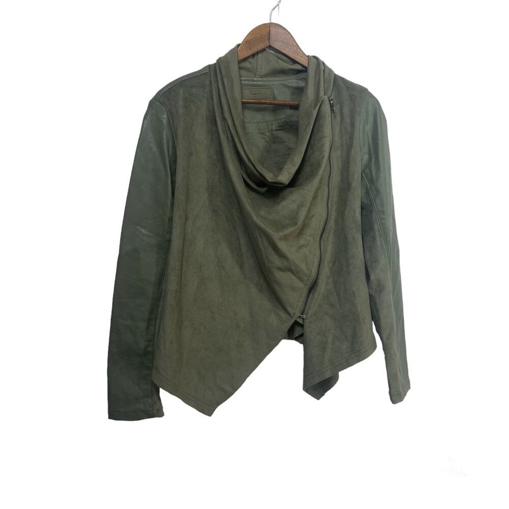 Blank NYC Faux Suede Leather Drape Front‎ Moto Jacket Light Sage Green Women's M